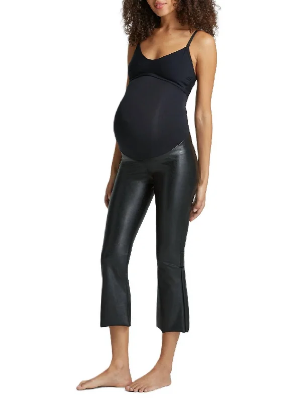 Faux Leather Maternity Cropped Flare Legging In Black