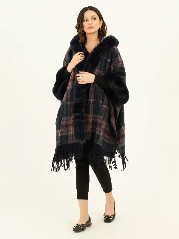 Hooded Fur Cape Shawl