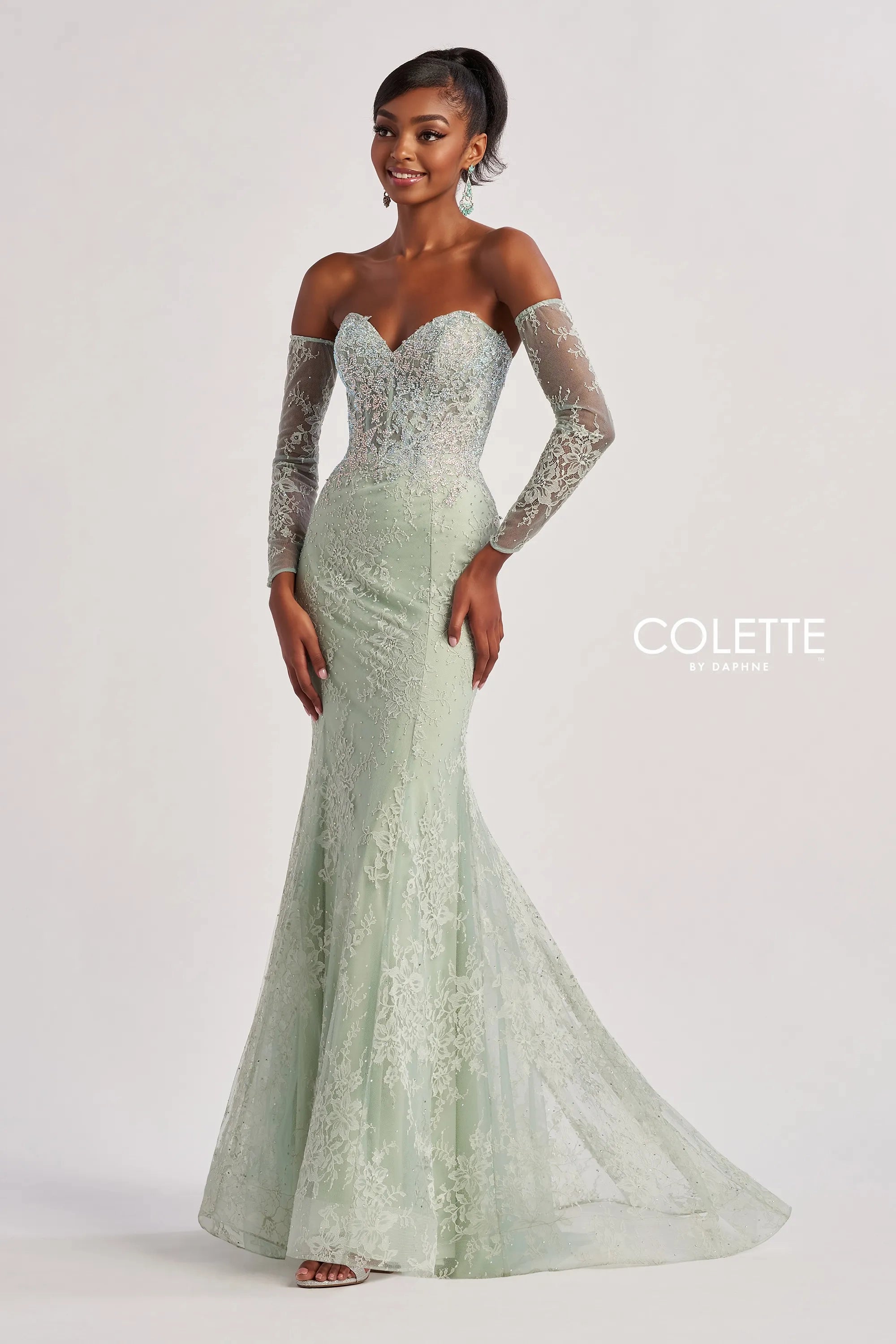 Colette by Daphne CL8415 Long Fit Lace Formal Evening Prom Dress