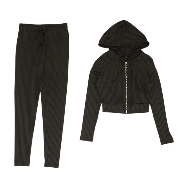 Black Striped Active Jacket and Pant Set