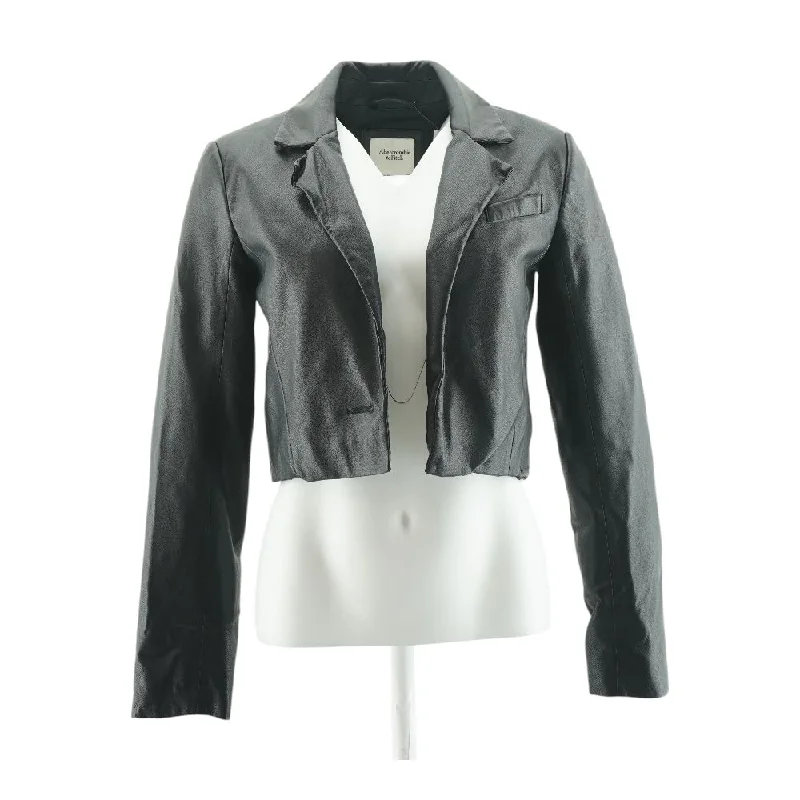 Black Solid Faux Leather Jacket