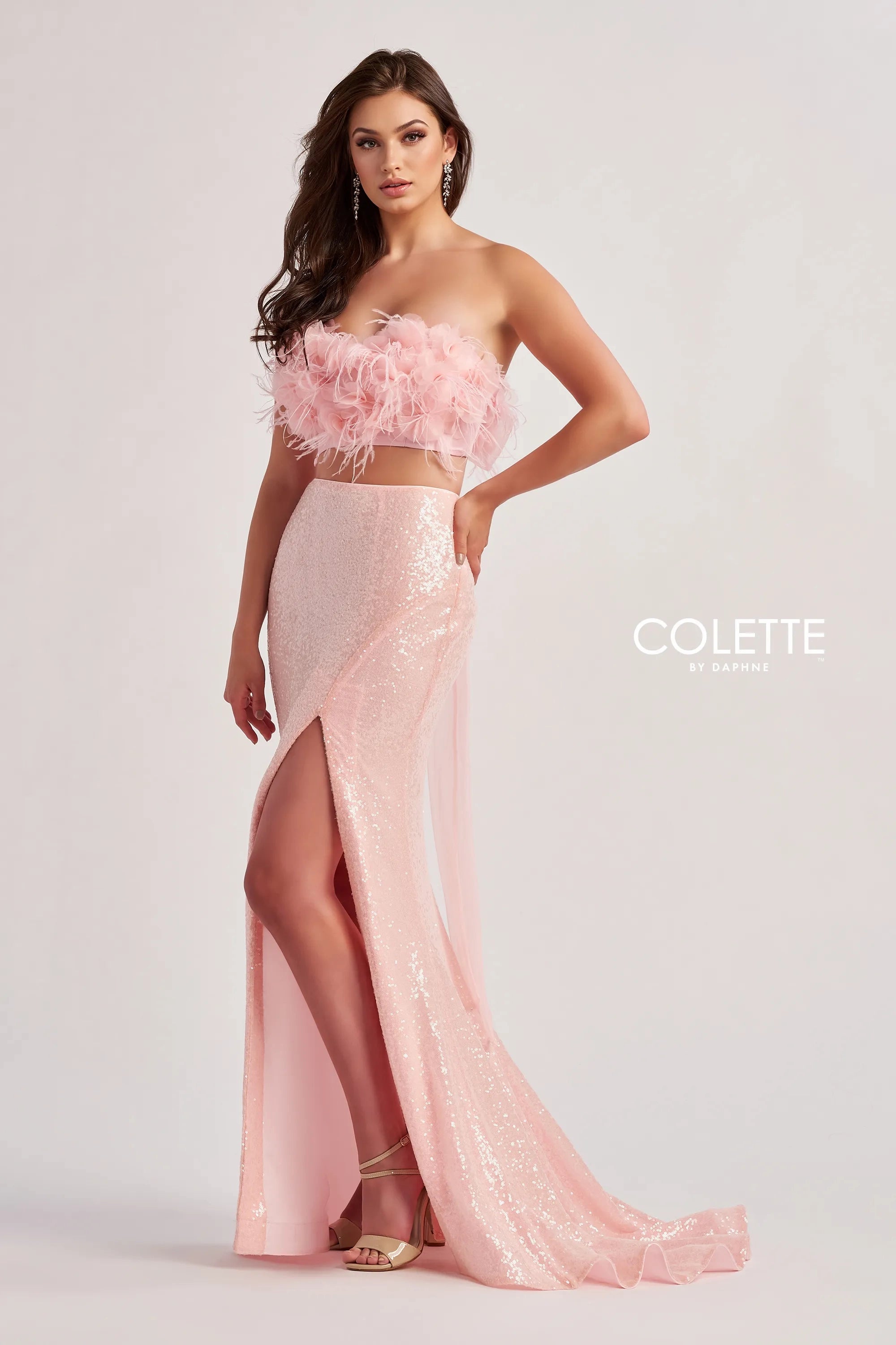 Colette by Daphne CL8450 Long Feather Sequin Formal Mermaid Prom Dress