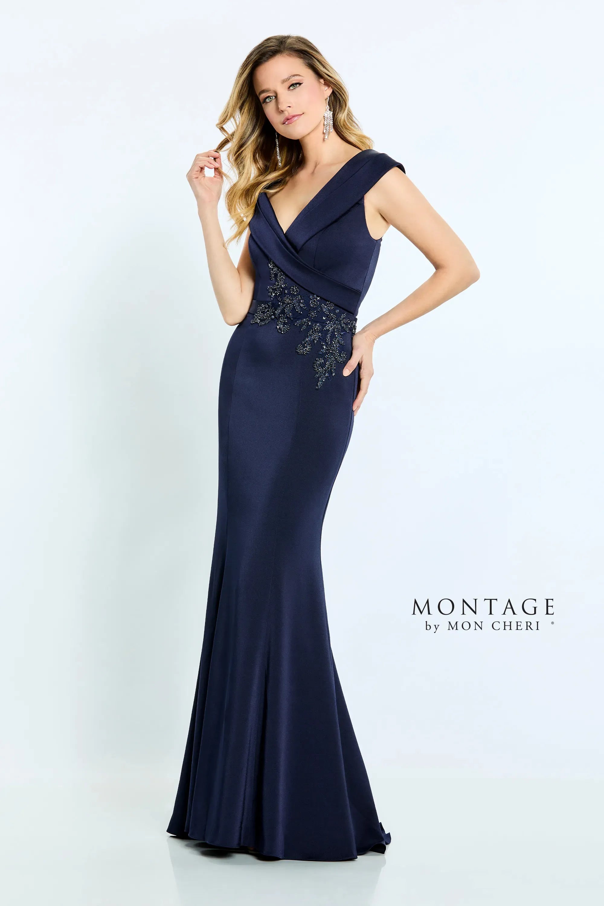 Montage M502 Pleated Long Formal Beaded Mermaid Dress