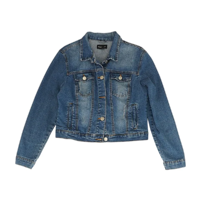 Blue Solid Denim Jacket