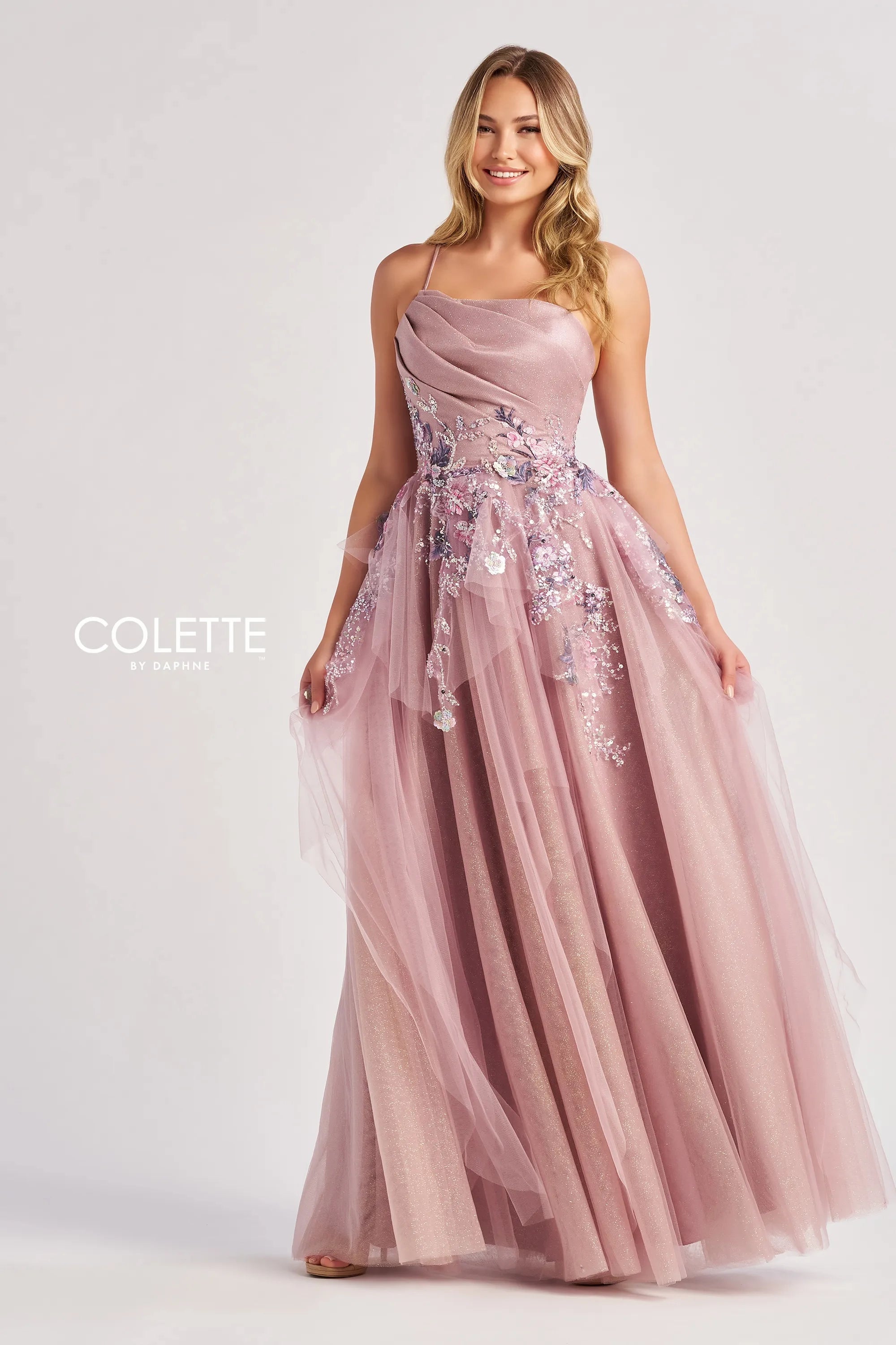 Colette by Daphne CL8400 Long Glitter A Line Formal Prom Dress