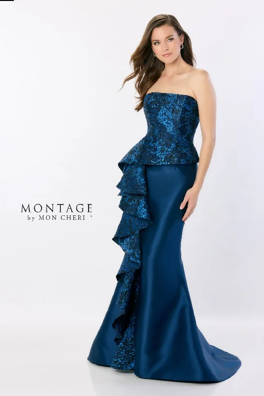 Montage M2228 Long Mermaid Gown Peplum Ruffle Formal Evening Dress