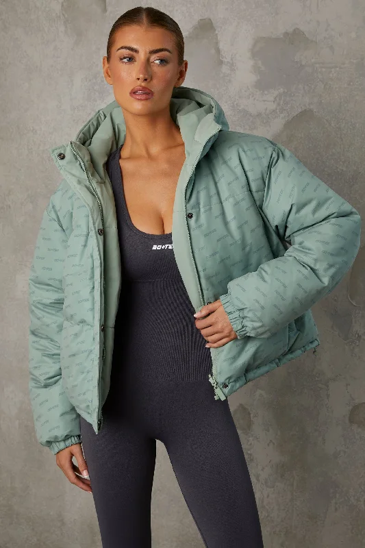 Reversible Hooded Puffer Jacket in Iceberg Green