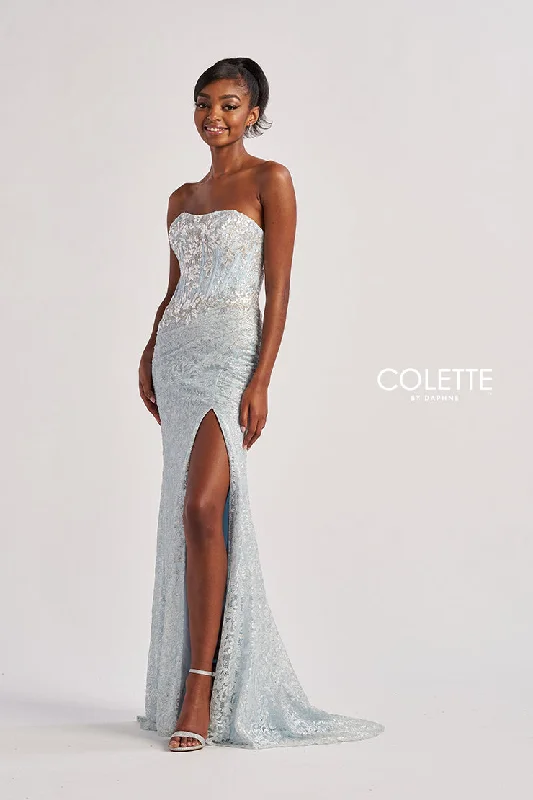 Colette by Daphne CL8595 Mermaid Long Formal Metallic Lace Prom Dress