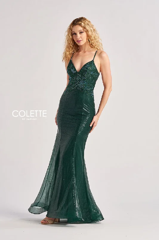 Colette by Daphne CL8585 Metallic Long Mermaid Sequin Prom Dress