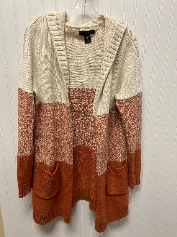 Sweater Cardigan By Tahari By Arthur Levine In Cream & Orange, Size: M