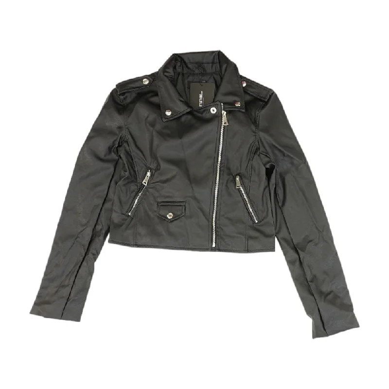 Black Solid Faux Leather Jacket