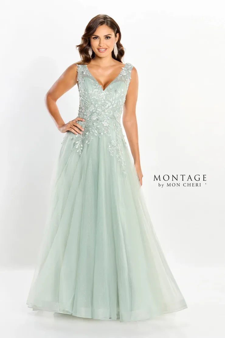 Montage M2203 Long Glitter A Line Floral Formal Evening Dress