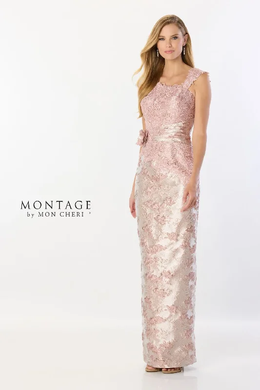 Montage M2227 Ruched Long 3D Floral Formal Dress