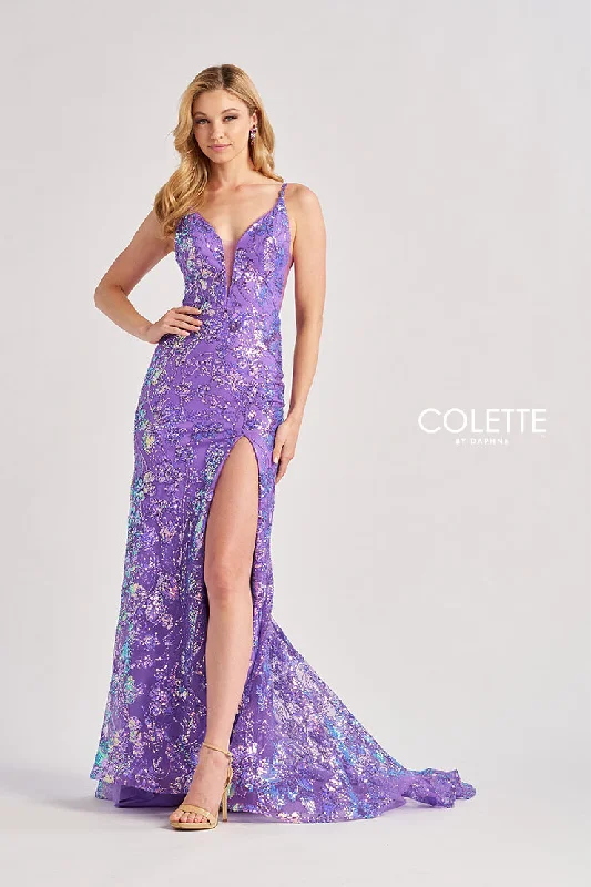 Colette by Daphne CL8430 Long Fit Sequin Formal Slit Prom Dress