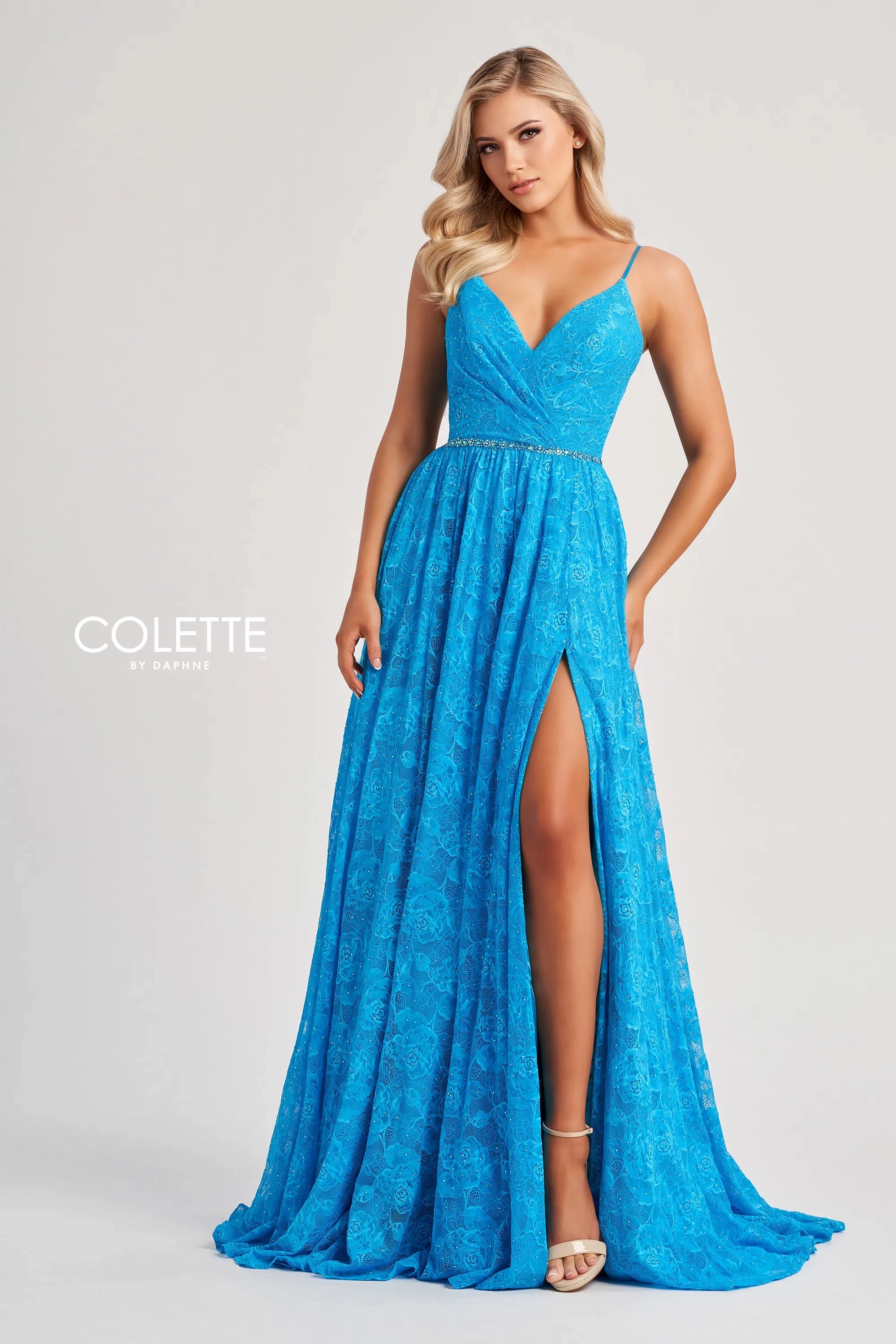 Colette by Daphne CL8010 Long Glitter A Line Slit Formal Prom Dress