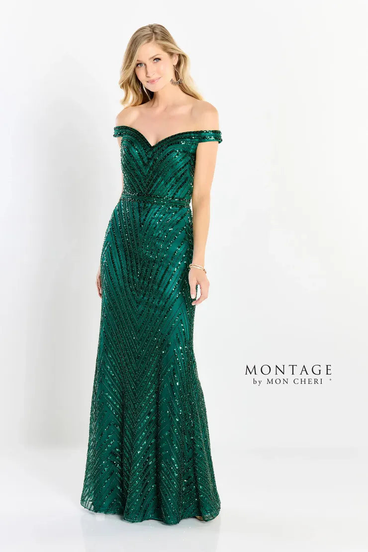 Montage M2215 Long Sequin Allover Beaded Formal Evening Dress