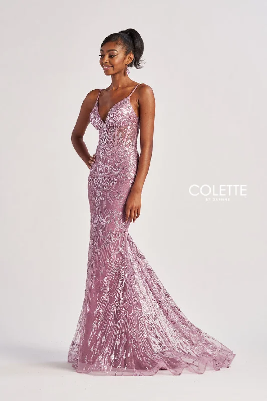 Colette by Daphne CL8630 Formal Long Mermaid Glitter Corset Prom Dress