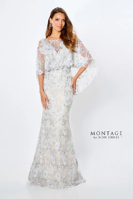 Montage 221962 Long Evening Beaded Floral Lace Formal Dress