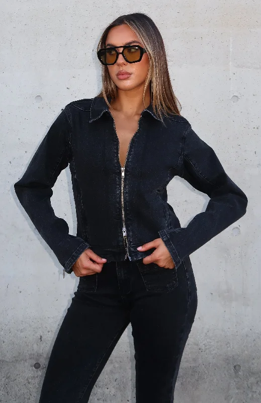 Kayla Denim Jacket Black Acid Wash