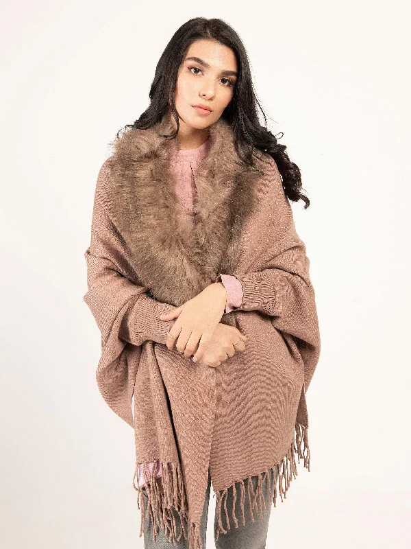 Two Tone Faux Fur Cape Shawl