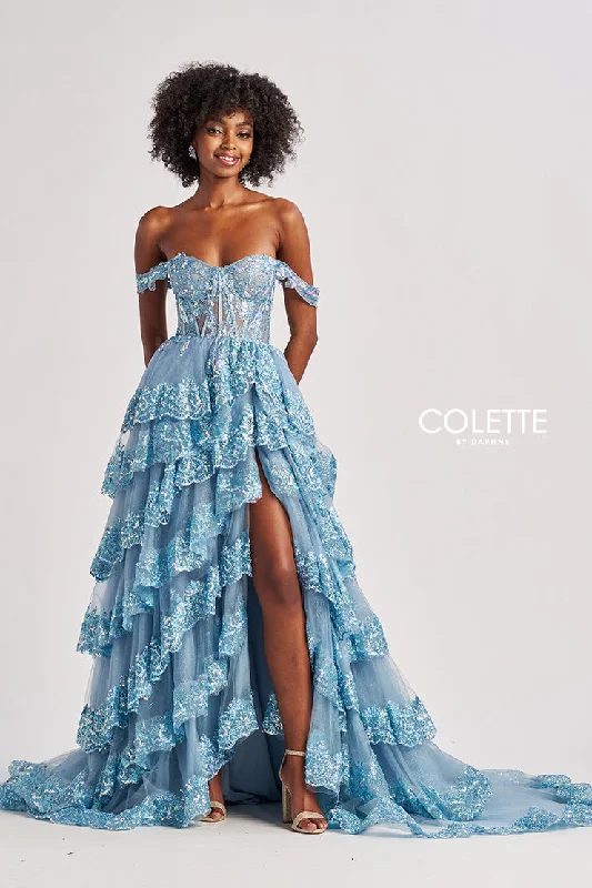 Colette by Daphne CL8690 Long Formal A Line Tiered Prom Dress