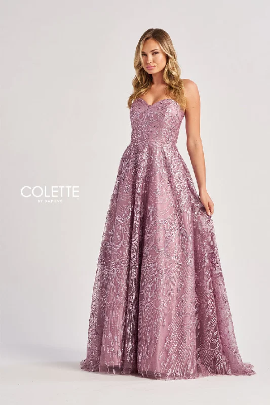 Colette by Daphne CL8625 A Line Long Formal Glitter Prom Dress