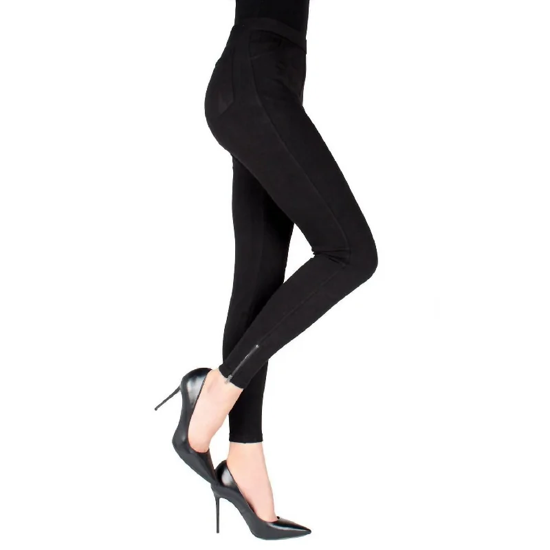 Zipper Ankle Jean Leggings In Black