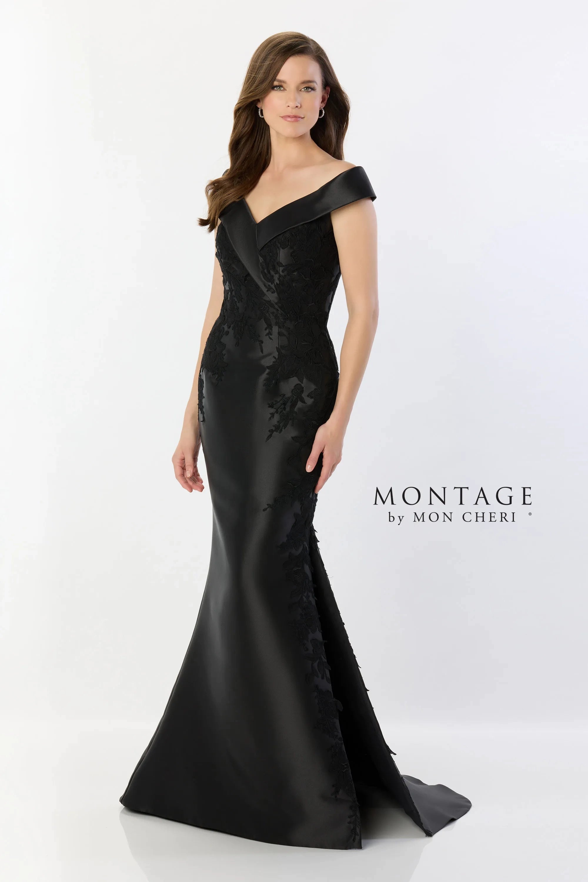 Montage M2243 Lace Applique Long Removable Sleeve Formal Dress