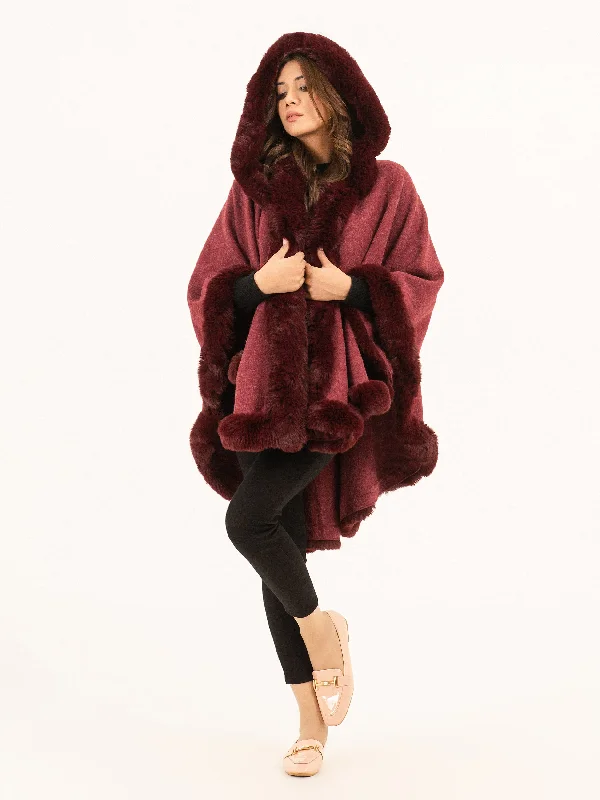 Hooded Fur Cape Shawl