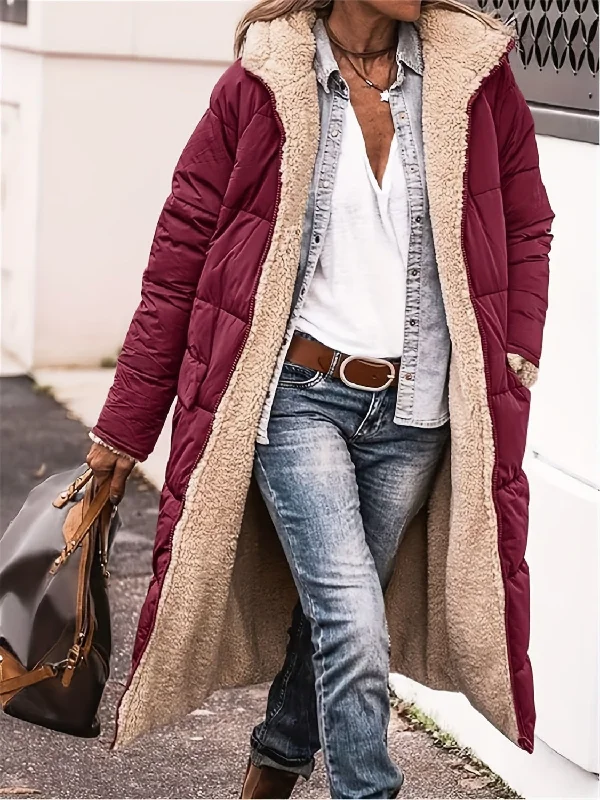 Full Size Zip Up Sherpa Hooded Coat