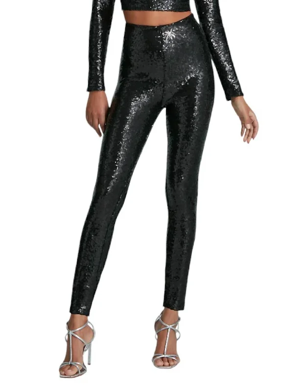 High Rise Sequin Leggings In Black