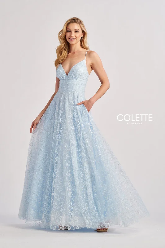 Colette by Daphne CL8650 A Line Long Formal Glitter Prom dress