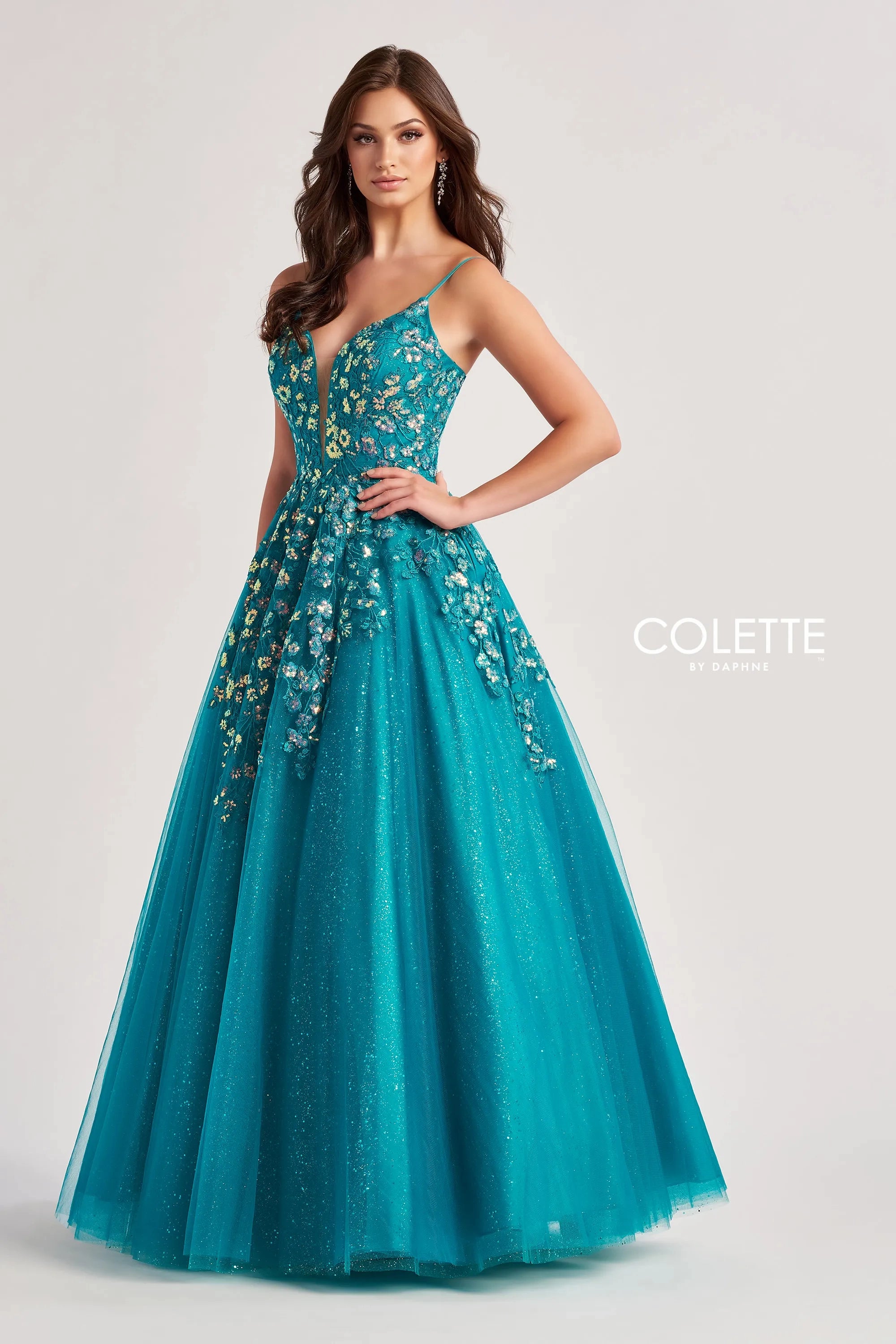 Colette by Daphne CL8420 Long Glitter A Line Lace Formal Prom Dress