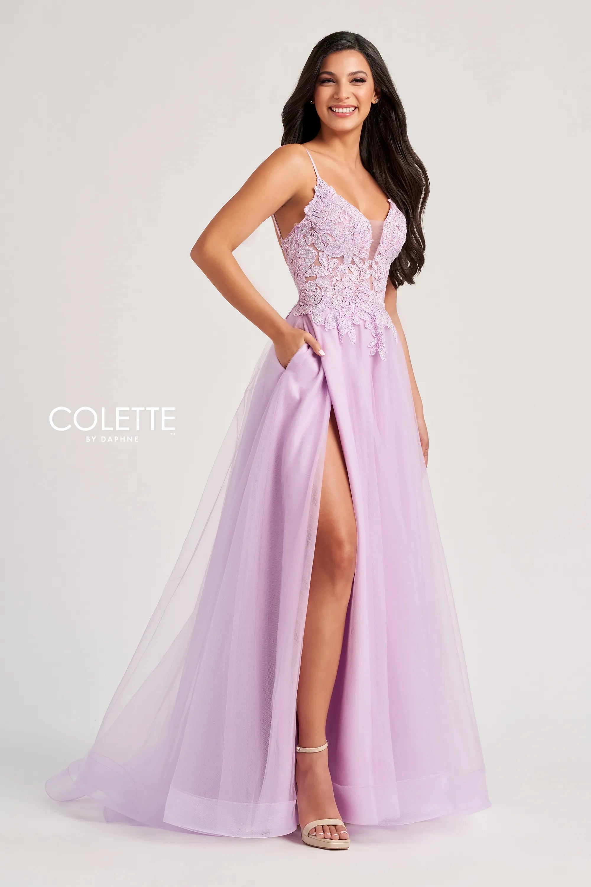 Colette by Daphne CL8100 Long Lace A Line Formal Prom Dress