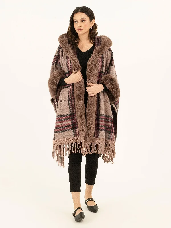 Hooded Fur Cape Shawl