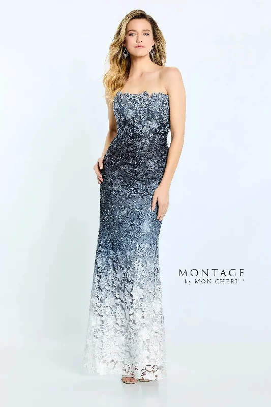 Montage M506 Fitted Long Formal Ombre Lace Evening Dress