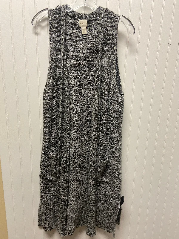 Sweater Cardigan By Chicos In Black & Grey, Size: L