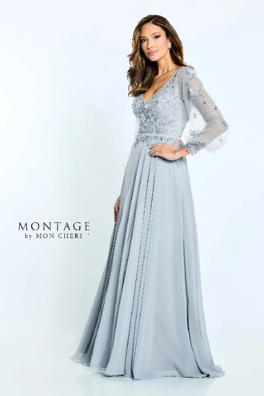 Montage M505 A Line Beaded Formal Long Sleeve Evening Dress