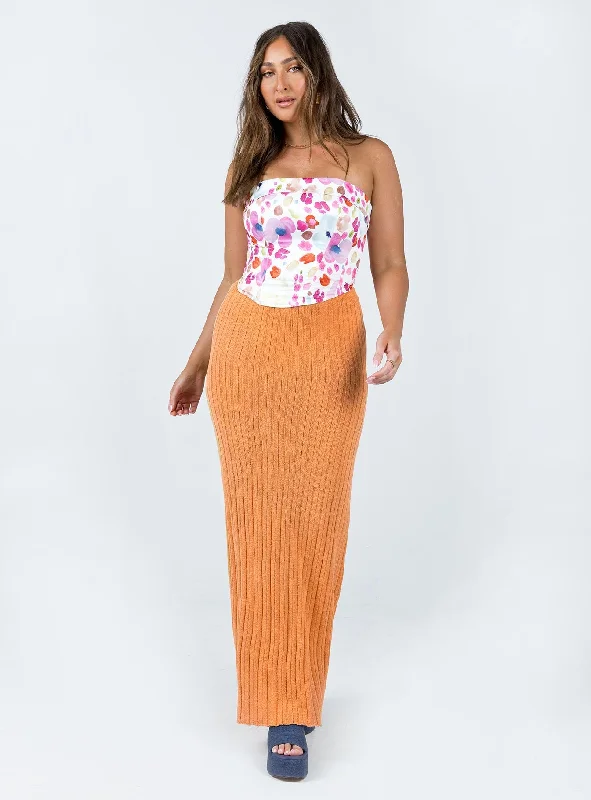 Belle Knit Maxi Skirt Peach