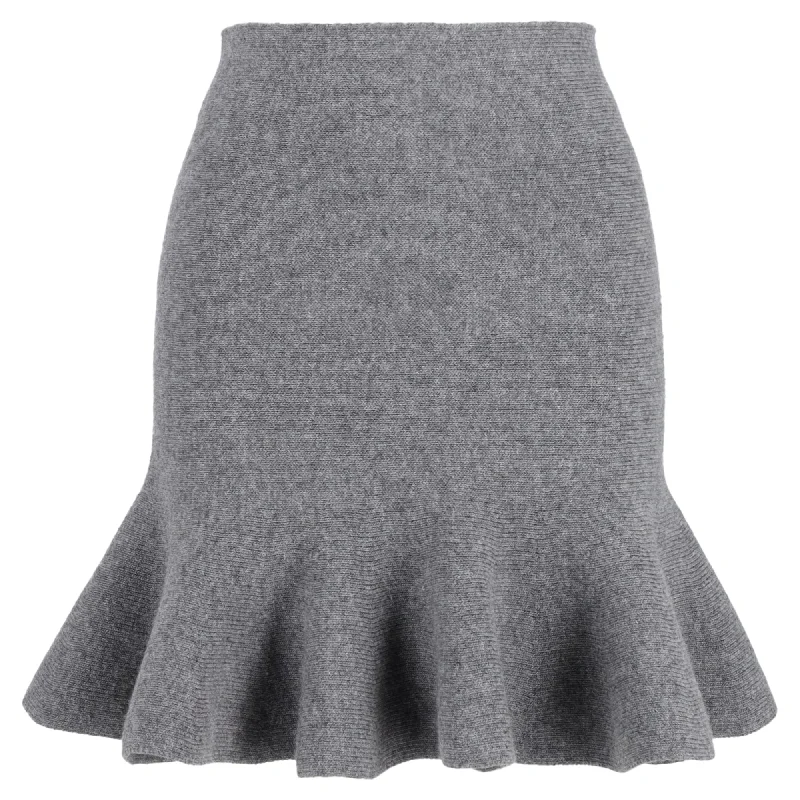 Jil Sander Knitted Mini High-Waisted Trumpet Skirt in Grey Wool