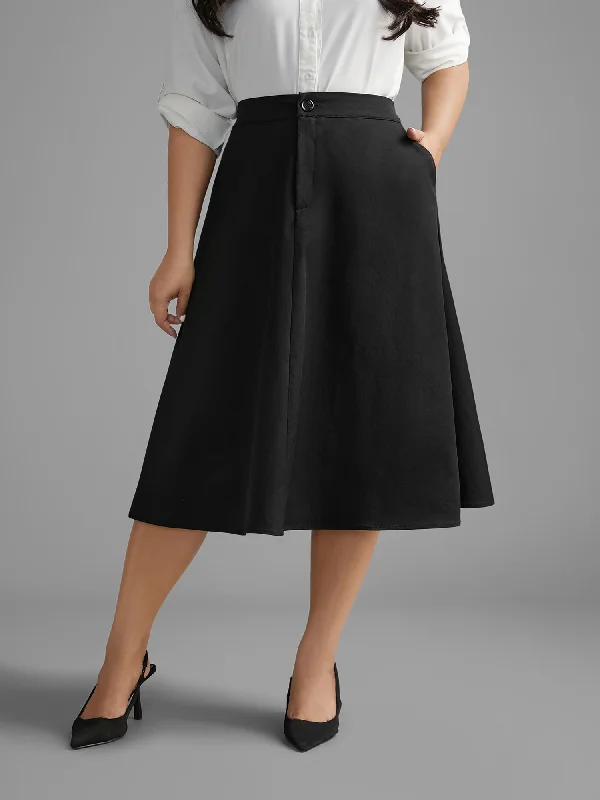 Solid Button Up Slightly Stretchy Skirt