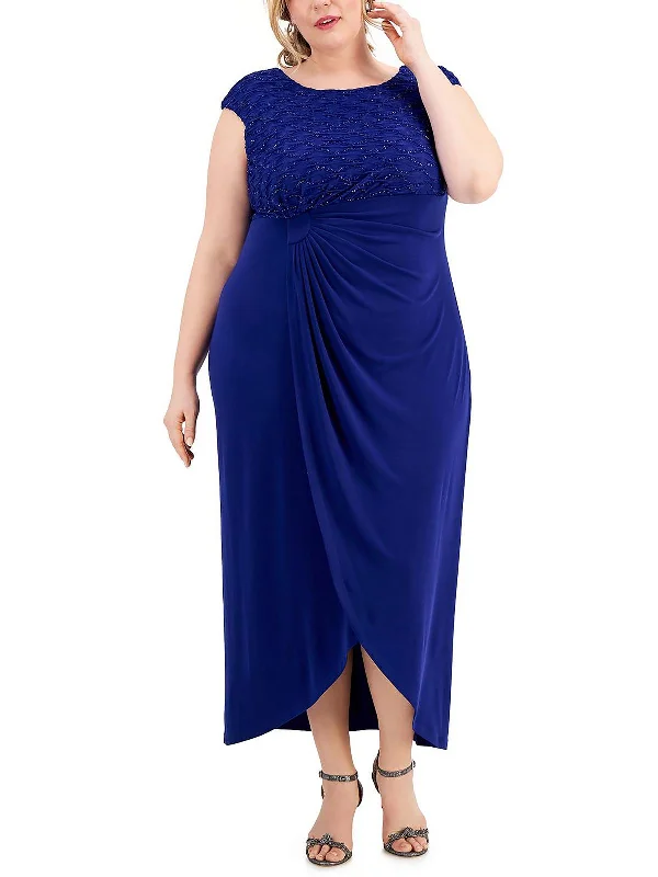 Plus Womens Knit Glitter Evening Dress