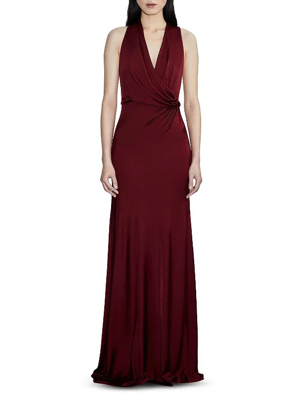 Valentina Womens Open Back Halter Evening Dress