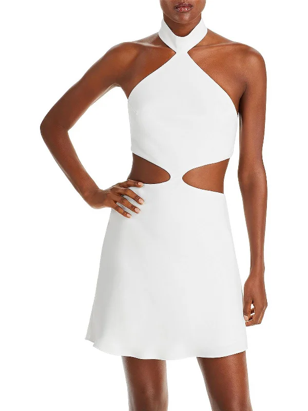 Womens Crepe Halter Cocktail and Party Dress