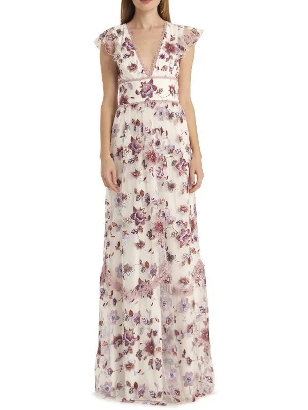 Womens Floral Embroidered Evening Dress