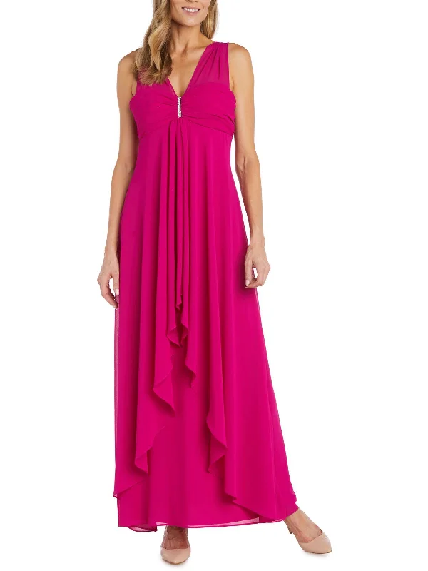 Womens Gathered Sleeveless Evening Dress