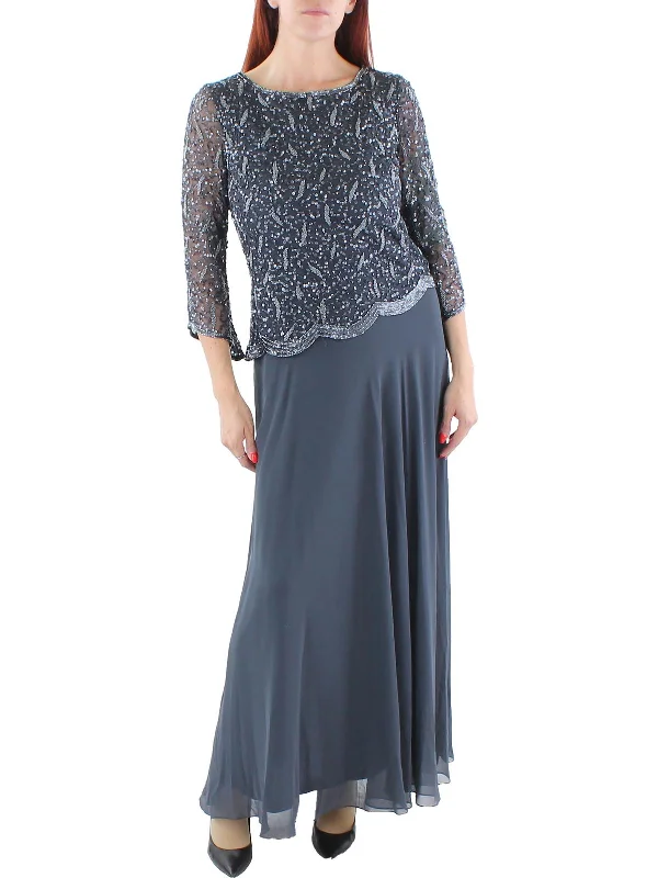 Womens Mesh Embellished Evening Dress