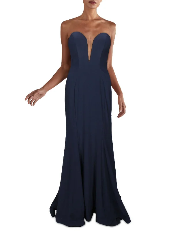 Womens Mesh Inset Strapless Evening Dress