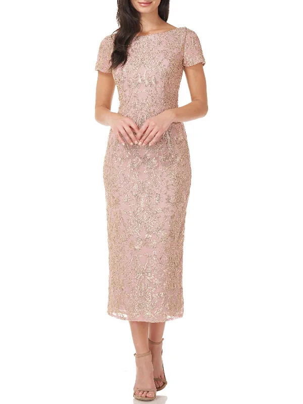 Womens Metallic Embroidered Cocktail and Party Dress