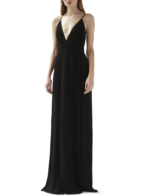 Womens Pleated Empire Evening Dress